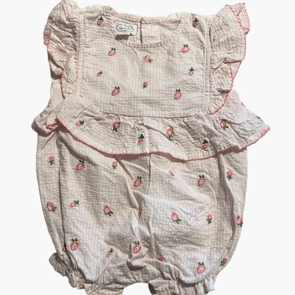 Mud Pie Infant Girls 9-12 months Seersucker Bubble Romper Twins Excellent very g